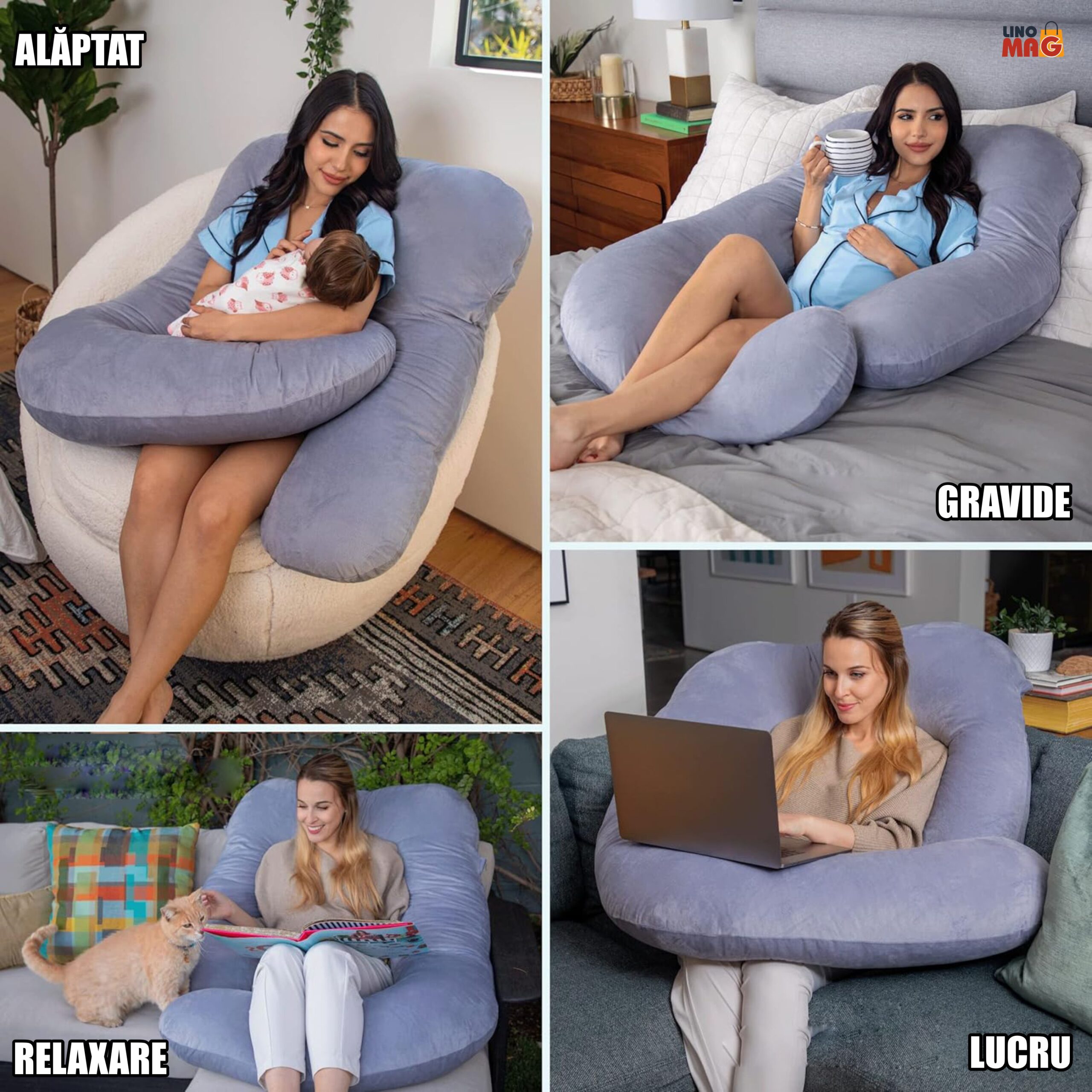 Perna Gravide si Alaptare 3 in 1 Linomag®, Multifunctionala, Sustinere pentru Burta, Spate, Bebelus, Gri - imagine 11